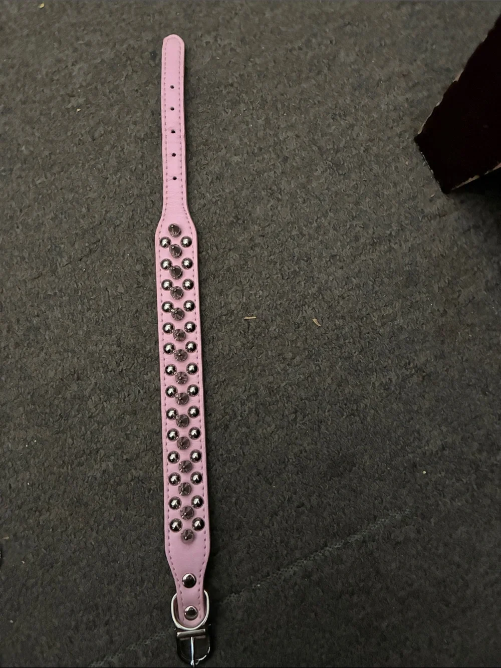 Pink Studded Spike Leather Collar